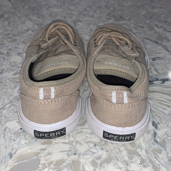 Like new! Khaki slip on Sperrys with Velcro secure. Size 10 - Picture 3 of 6